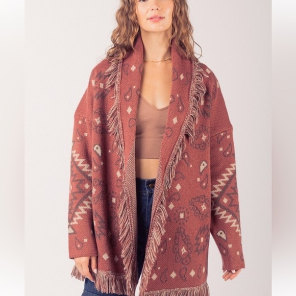 Rust Teddy Jacket with Fringe Detailing - Picture 7 of 11